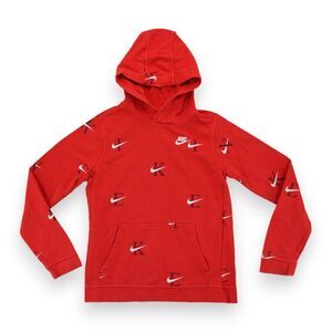 Nike Club Fleece Hoodie Youth XL‎ All Over Print Monogram Red DX5699-657